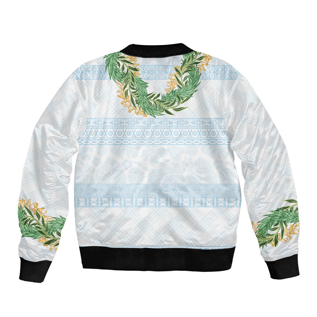 Hawai'i Paniolo Maile Twisted Lei Sleeve Zip Bomber Jacket Winter White LT7 - Polynesian Pride