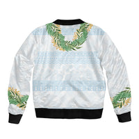 Hawai'i Paniolo Maile Twisted Lei Sleeve Zip Bomber Jacket Winter White LT7 - Polynesian Pride