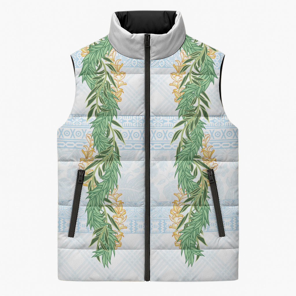 Hawai'i Paniolo Maile Twisted Lei Sleeveless Puffer Jacket Winter White LT7 Unisex White - Polynesian Pride