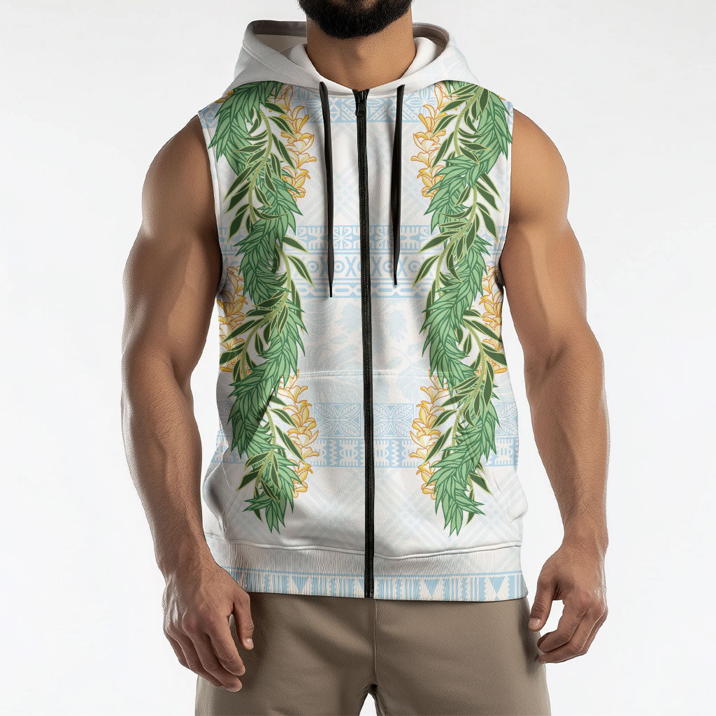 Hawai'i Paniolo Maile Twisted Lei Sleeveless Zip Hoodie Winter White LT7 - Polynesian Pride