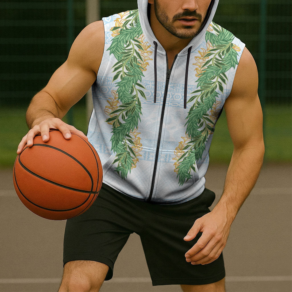 Hawai'i Paniolo Maile Twisted Lei Sleeveless Zip Hoodie Winter White LT7 - Polynesian Pride