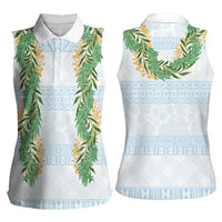 Hawai'i Paniolo Maile Twisted Lei Women Sleeveless Polo Shirt Winter White LT7 - Polynesian Pride