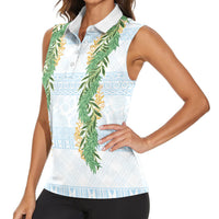 Hawai'i Paniolo Maile Twisted Lei Women Sleeveless Polo Shirt Winter White LT7 - Polynesian Pride