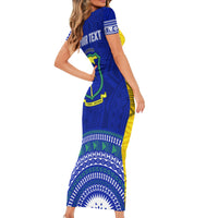 Personalised Fiji Natabua High School Short Sleeve Bodycon Dress Kaviti Tapa Mix Colors Proud NHS LT7 - Polynesian Pride
