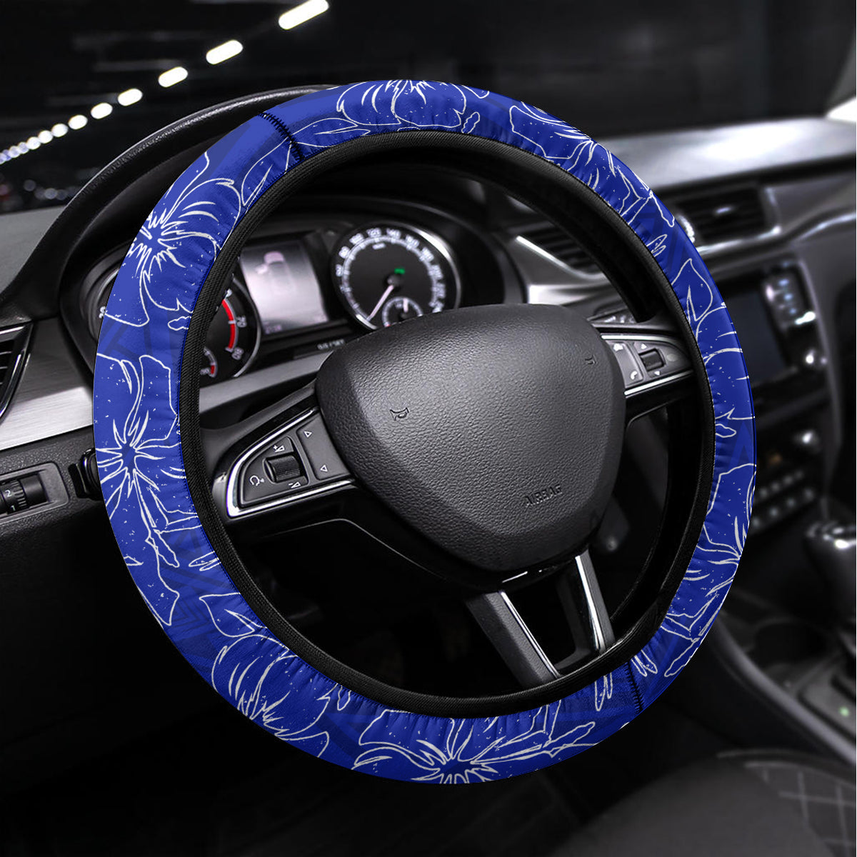 Fiji Natabua High School Steering Wheel Cover Kaviti Tapa Mix Colors Proud NHS LT7 Universal Fit Blue - Polynesian Pride