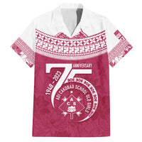 Personalised Fiji Adi Cakobau School Family Matching Tank Maxi Dress and Hawaiian Shirt ACS Old Girls Lotus Mix Masi LT7 Dad's Shirt - Short Sleeve Crimson - Polynesian Pride