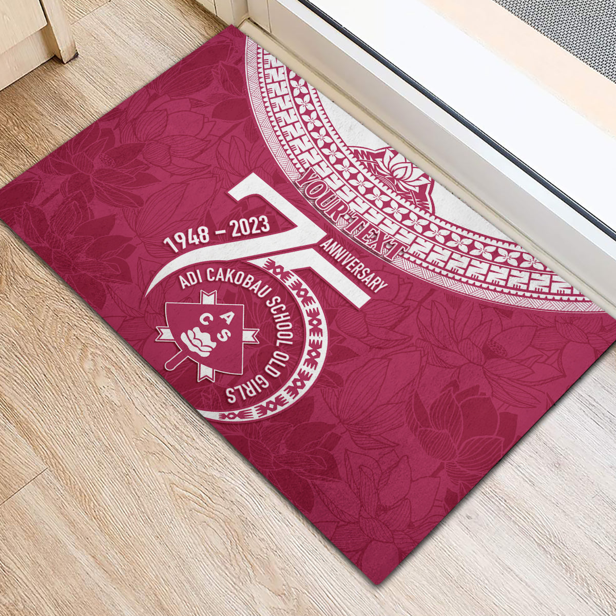 Personalised Fiji Adi Cakobau School Rubber Doormat ACS Old Girls Lotus Mix Masi LT7 - Polynesian Pride