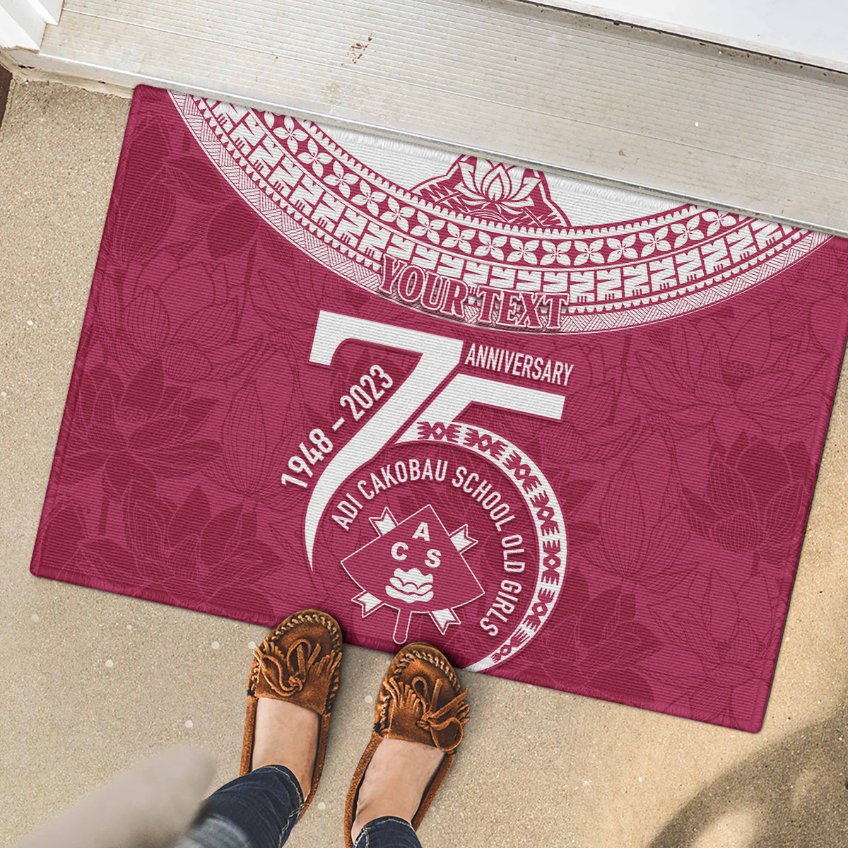 Personalised Fiji Adi Cakobau School Rubber Doormat ACS Old Girls Lotus Mix Masi LT7 - Polynesian Pride