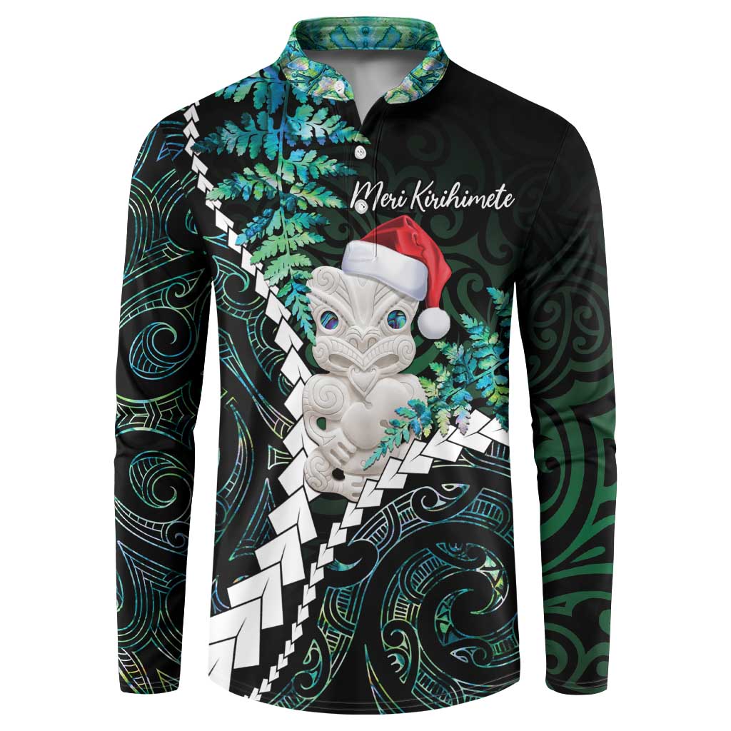 New Zealand Personalised Button Sweatshirt Meri Kirihimete Kowhaiwhai Mix Paua Shell - Emerald LT7 Green - Polynesian Pride