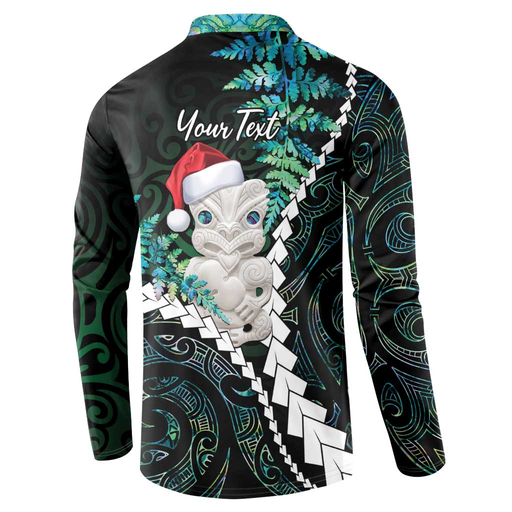 New Zealand Personalised Button Sweatshirt Meri Kirihimete Kowhaiwhai Mix Paua Shell - Emerald