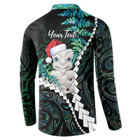New Zealand Personalised Button Sweatshirt Meri Kirihimete Kowhaiwhai Mix Paua Shell - Emerald
