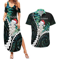 New Zealand Personalised Couples Matching Summer Maxi Dress and Hawaiian Shirt Meri Kirihimete Kowhaiwhai Mix Paua Shell - Emerald LT7 Green - Polynesian Pride