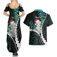 New Zealand Personalised Couples Matching Summer Maxi Dress and Hawaiian Shirt Meri Kirihimete Kowhaiwhai Mix Paua Shell - Emerald LT7 - Polynesian Pride