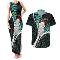New Zealand Personalised Couples Matching Tank Maxi Dress and Hawaiian Shirt Meri Kirihimete Kowhaiwhai Mix Paua Shell - Emerald LT7 Green - Polynesian Pride