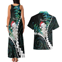 New Zealand Personalised Couples Matching Tank Maxi Dress and Hawaiian Shirt Meri Kirihimete Kowhaiwhai Mix Paua Shell - Emerald LT7 - Polynesian Pride