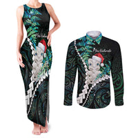 New Zealand Personalised Couples Matching Tank Maxi Dress and Long Sleeve Button Shirt Meri Kirihimete Kowhaiwhai Mix Paua Shell - Emerald LT7 Green - Polynesian Pride