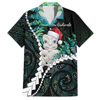 New Zealand Personalised Family Matching Long Sleeve Bodycon Dress and Hawaiian Shirt Meri Kirihimete Kowhaiwhai Mix Paua Shell - Emerald LT7 Dad's Shirt - Short Sleeve Green - Polynesian Pride
