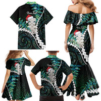 New Zealand Personalised Family Matching Mermaid Dress and Hawaiian Shirt Meri Kirihimete Kowhaiwhai Mix Paua Shell - Emerald LT7 - Polynesian Pride