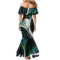 New Zealand Personalised Family Matching Mermaid Dress and Hawaiian Shirt Meri Kirihimete Kowhaiwhai Mix Paua Shell - Emerald LT7 - Polynesian Pride