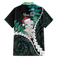 New Zealand Personalised Family Matching Off Shoulder Short Dress and Hawaiian Shirt Meri Kirihimete Kowhaiwhai Mix Paua Shell - Emerald LT7 - Polynesian Pride
