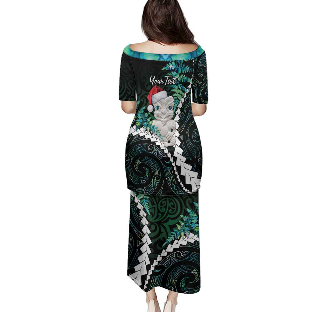 New Zealand Personalised Family Matching Puletasi and Hawaiian Shirt Meri Kirihimete Kowhaiwhai Mix Paua Shell - Emerald LT7 - Polynesian Pride