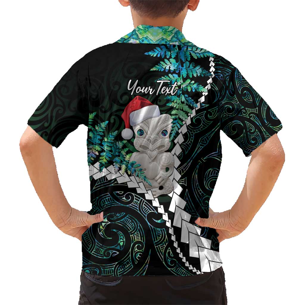 New Zealand Personalised Family Matching Short Sleeve Bodycon Dress and Hawaiian Shirt Meri Kirihimete Kowhaiwhai Mix Paua Shell - Emerald LT7 - Polynesian Pride