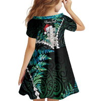 New Zealand Personalised Family Matching Short Sleeve Bodycon Dress and Hawaiian Shirt Meri Kirihimete Kowhaiwhai Mix Paua Shell - Emerald LT7 - Polynesian Pride