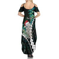 New Zealand Personalised Family Matching Summer Maxi Dress and Hawaiian Shirt Meri Kirihimete Kowhaiwhai Mix Paua Shell - Emerald LT7 - Polynesian Pride