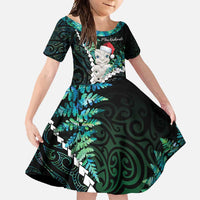 New Zealand Personalised Family Matching Tank Maxi Dress and Hawaiian Shirt Meri Kirihimete Kowhaiwhai Mix Paua Shell - Emerald LT7 Daughter's Dress Green - Polynesian Pride