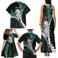 New Zealand Personalised Family Matching Tank Maxi Dress and Hawaiian Shirt Meri Kirihimete Kowhaiwhai Mix Paua Shell - Emerald LT7 - Polynesian Pride