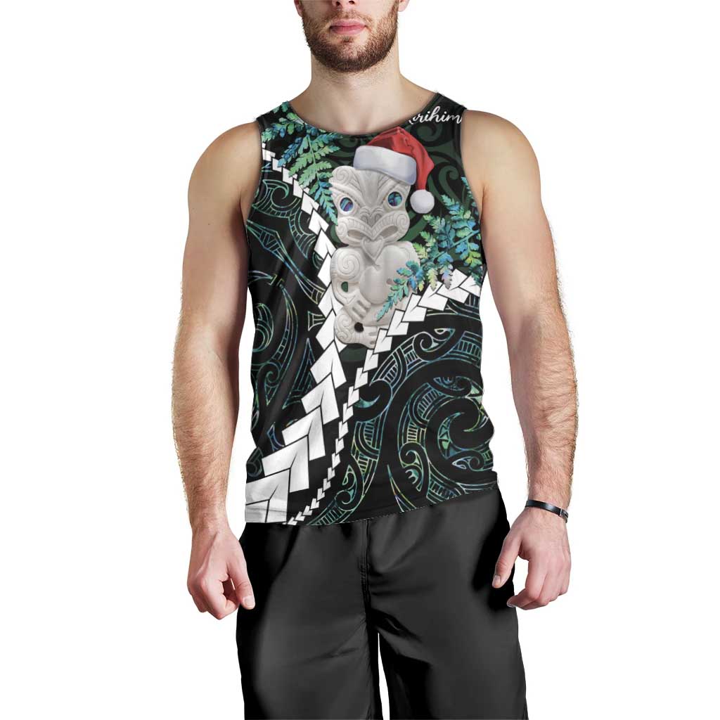 New Zealand Personalised Men Tank Top Meri Kirihimete Kowhaiwhai Mix Paua Shell - Emerald