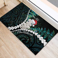 New Zealand Personalised Rubber Doormat Meri Kirihimete Kowhaiwhai Mix Paua Shell - Emerald