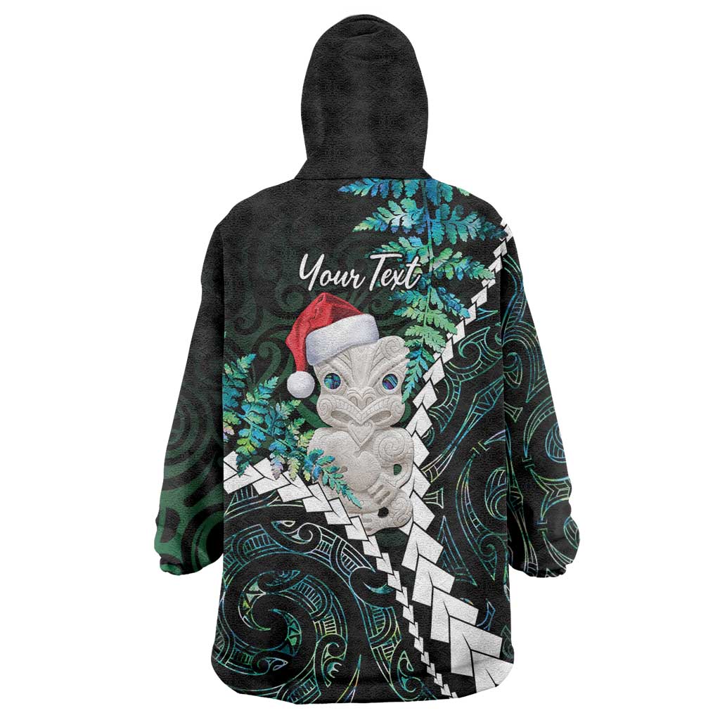 New Zealand Personalised Wearable Blanket Hoodie Meri Kirihimete Kowhaiwhai Mix Paua Shell - Emerald LT7 - Polynesian Pride