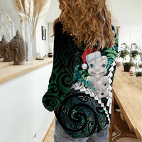 New Zealand Personalised Women Casual Shirt Meri Kirihimete Kowhaiwhai Mix Paua Shell - Emerald LT7 - Polynesian Pride