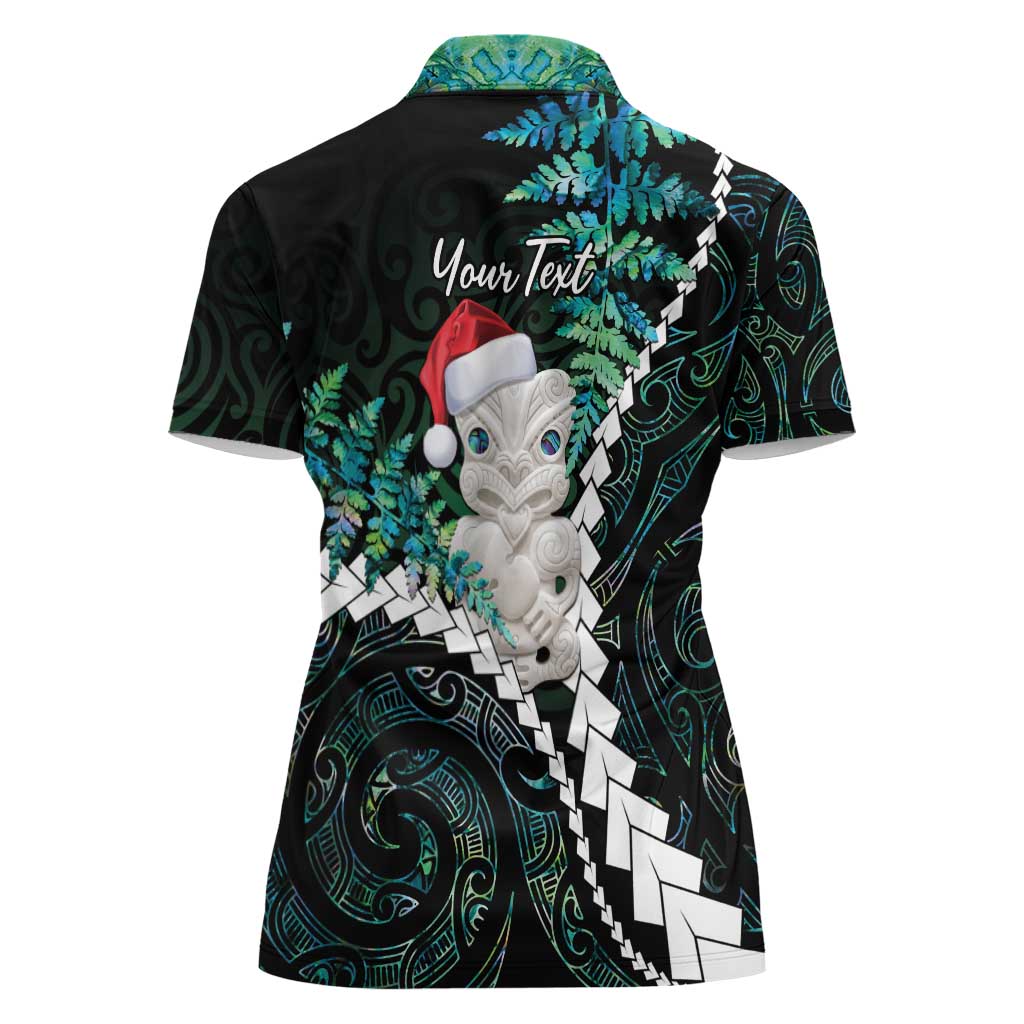 New Zealand Personalised Women Polo Shirt Meri Kirihimete Kowhaiwhai Mix Paua Shell - Emerald LT7 - Polynesian Pride