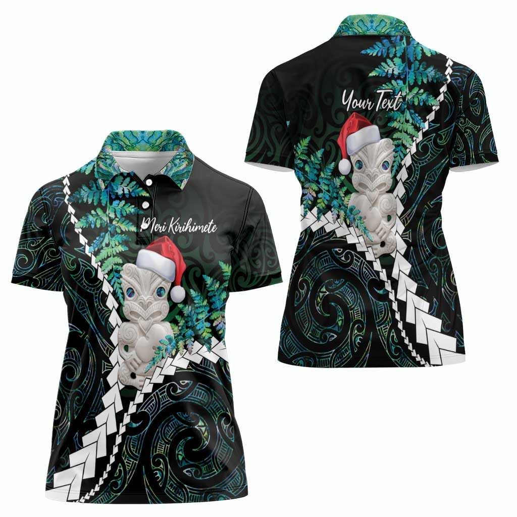 New Zealand Personalised Women Polo Shirt Meri Kirihimete Kowhaiwhai Mix Paua Shell - Emerald LT7 - Polynesian Pride