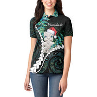 New Zealand Personalised Women Polo Shirt Meri Kirihimete Kowhaiwhai Mix Paua Shell - Emerald LT7 - Polynesian Pride