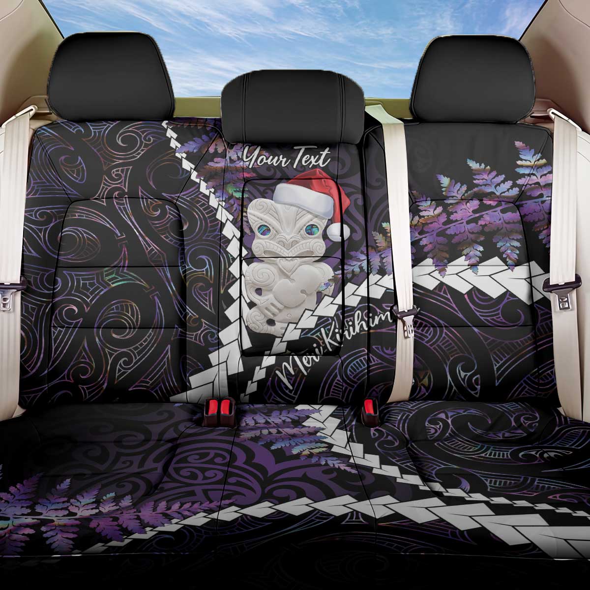New Zealand Personalised Back Car Seat Cover Meri Kirihimete Kowhaiwhai Mix Paua Shell - Amethys LT7 One Size Purple - Polynesian Pride