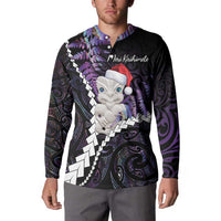 New Zealand Personalised Button Sweatshirt Meri Kirihimete Kowhaiwhai Mix Paua Shell - Amethys