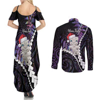 New Zealand Personalised Couples Matching Summer Maxi Dress and Long Sleeve Button Shirt Meri Kirihimete Kowhaiwhai Mix Paua Shell - Amethys LT7 - Polynesian Pride