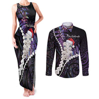 New Zealand Personalised Couples Matching Tank Maxi Dress and Long Sleeve Button Shirt Meri Kirihimete Kowhaiwhai Mix Paua Shell - Amethys LT7 Purple - Polynesian Pride
