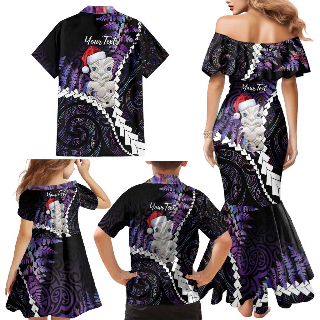 New Zealand Personalised Family Matching Mermaid Dress and Hawaiian Shirt Meri Kirihimete Kowhaiwhai Mix Paua Shell - Amethys LT7 - Polynesian Pride