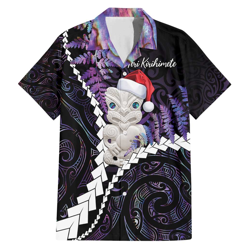 New Zealand Personalised Family Matching Mermaid Dress and Hawaiian Shirt Meri Kirihimete Kowhaiwhai Mix Paua Shell - Amethys LT7 Dad's Shirt - Short Sleeve Purple - Polynesian Pride