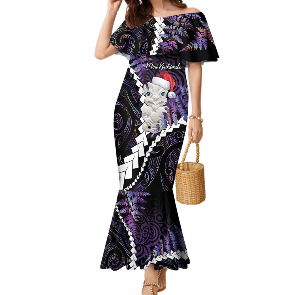 New Zealand Personalised Family Matching Mermaid Dress and Hawaiian Shirt Meri Kirihimete Kowhaiwhai Mix Paua Shell - Amethys LT7 Mom's Dress Purple - Polynesian Pride
