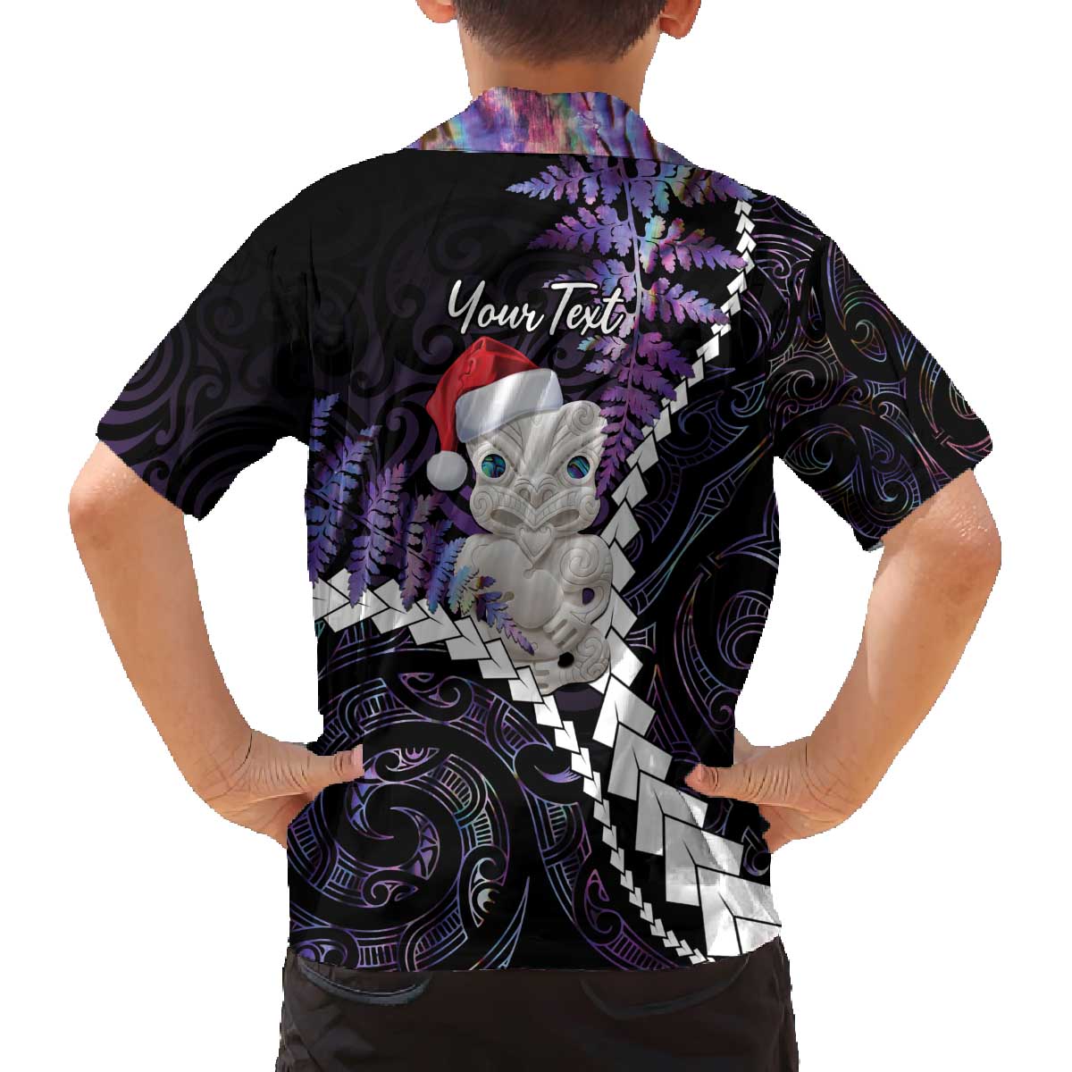 New Zealand Personalised Family Matching Off The Shoulder Long Sleeve Dress and Hawaiian Shirt Meri Kirihimete Kowhaiwhai Mix Paua Shell - Amethys LT7 - Polynesian Pride