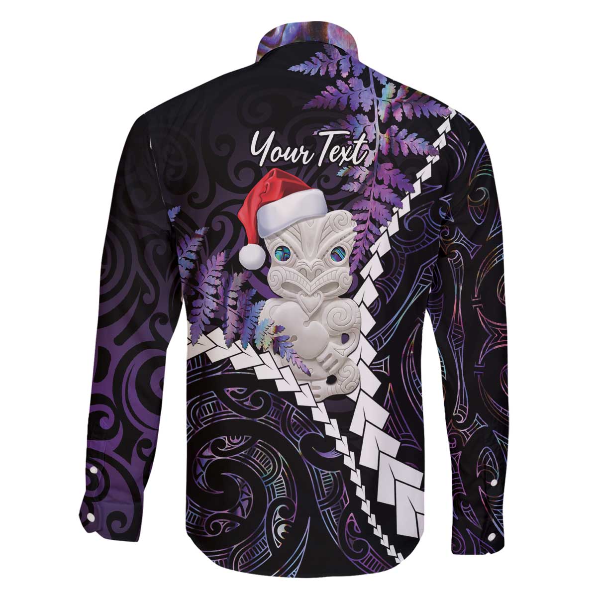 New Zealand Personalised Family Matching Off The Shoulder Long Sleeve Dress and Hawaiian Shirt Meri Kirihimete Kowhaiwhai Mix Paua Shell - Amethys LT7 - Polynesian Pride