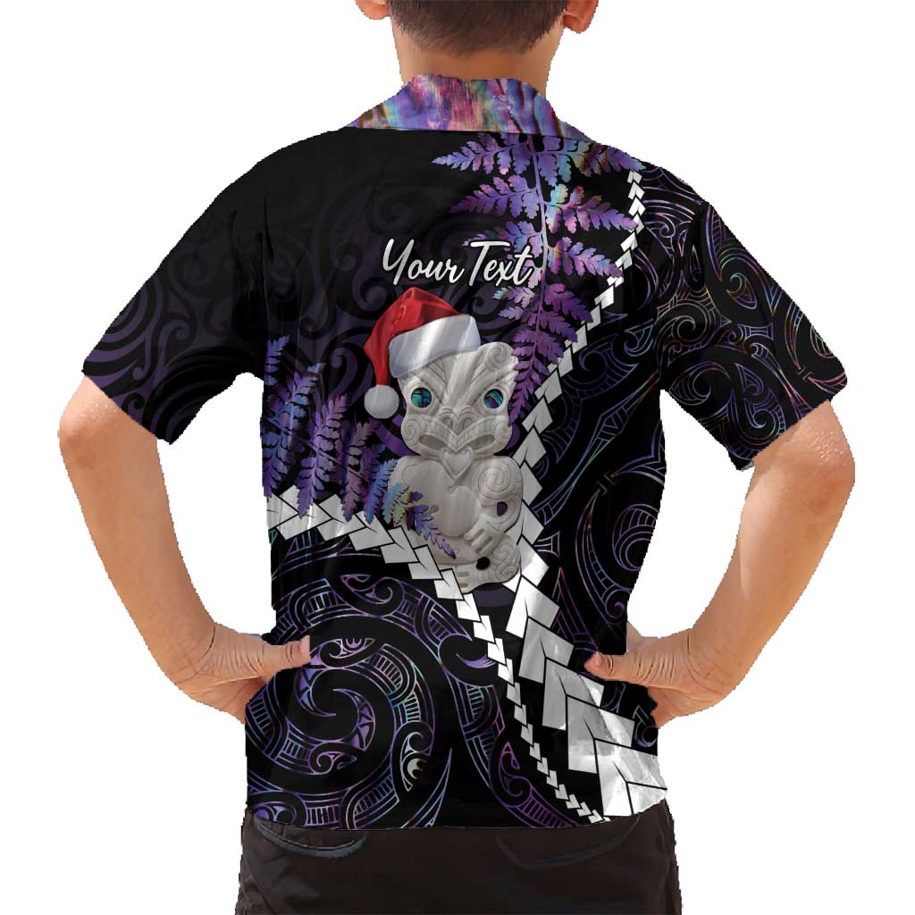 New Zealand Personalised Family Matching Off Shoulder Short Dress and Hawaiian Shirt Meri Kirihimete Kowhaiwhai Mix Paua Shell - Amethys LT7 - Polynesian Pride