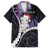 New Zealand Personalised Family Matching Puletasi and Hawaiian Shirt Meri Kirihimete Kowhaiwhai Mix Paua Shell - Amethys LT7 Dad's Shirt - Short Sleeve Purple - Polynesian Pride