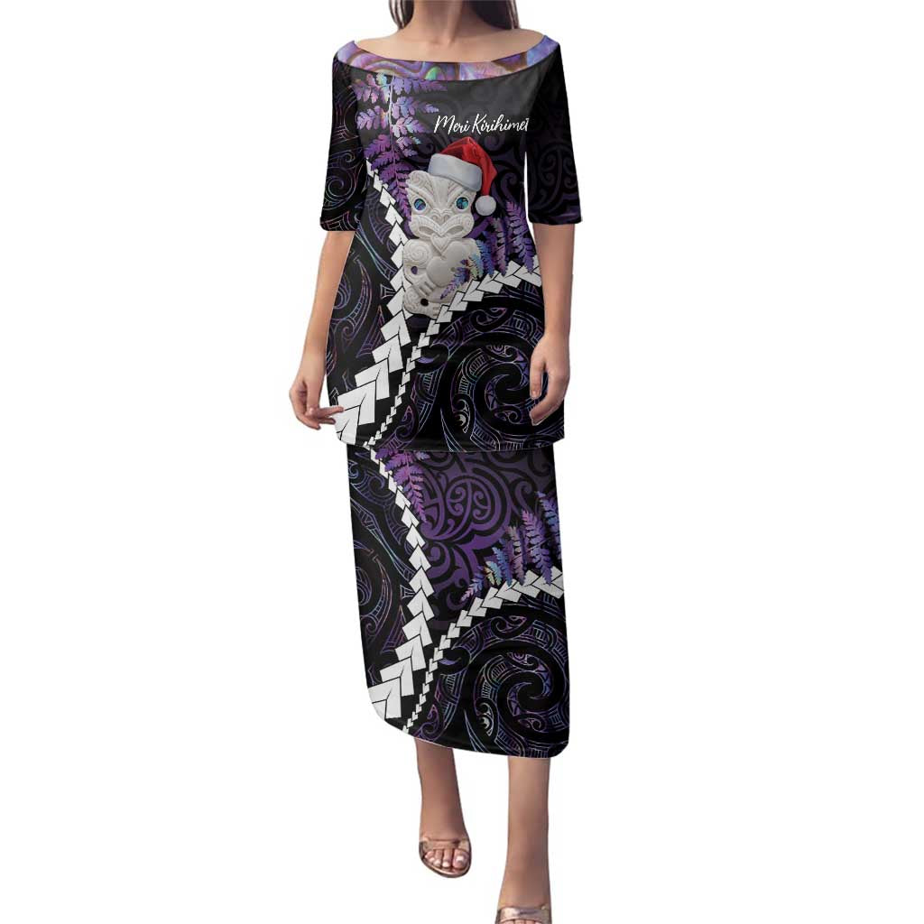 New Zealand Personalised Family Matching Puletasi and Hawaiian Shirt Meri Kirihimete Kowhaiwhai Mix Paua Shell - Amethys LT7 Mom's Dress Purple - Polynesian Pride