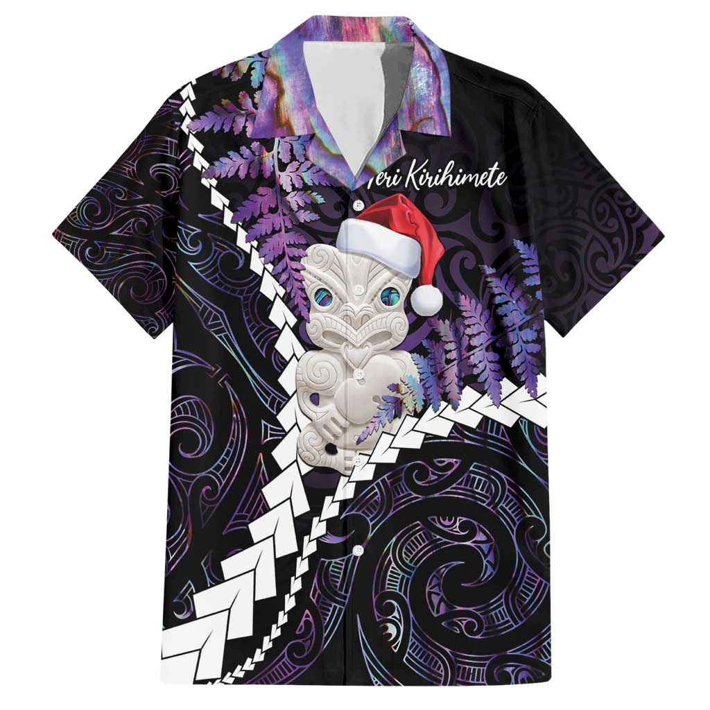 New Zealand Personalised Family Matching Short Sleeve Bodycon Dress and Hawaiian Shirt Meri Kirihimete Kowhaiwhai Mix Paua Shell - Amethys LT7 Dad's Shirt - Short Sleeve Purple - Polynesian Pride